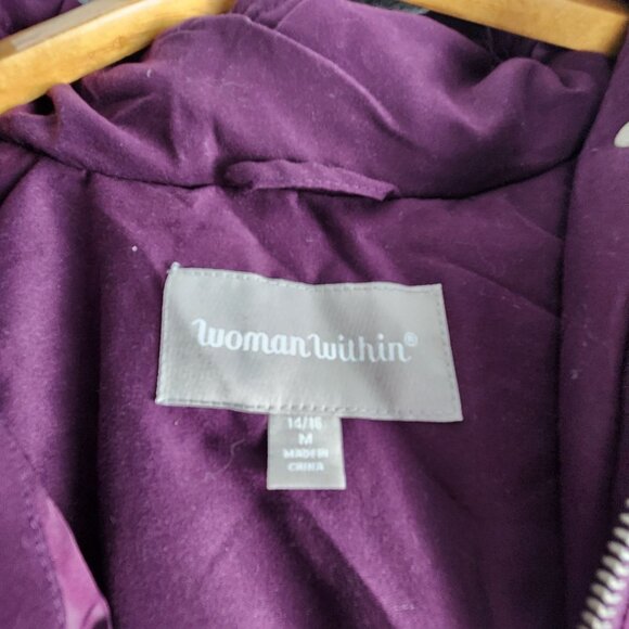 Woman Within Womens Hooded Winter Coat Purple Faux Fur Trim & Pockets 14/16 - Picture 6 of 7